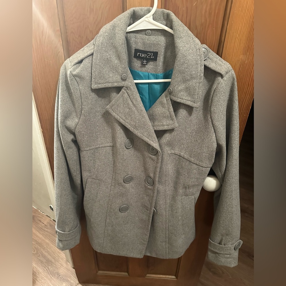 Rue21 Gray with Teal fabric lining pea coat
